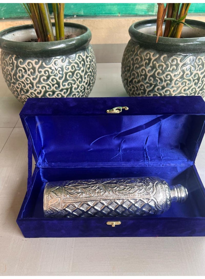 Eid / RGerman silver metal bottle, handcrafted decorative flask or bottle, placed in a royal blue velvet box. - Image 3